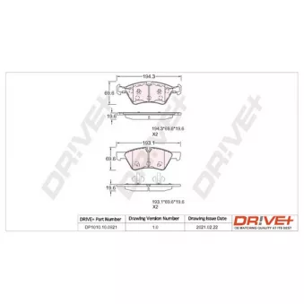 Jeu de 4 plaquettes de frein avant Dr!ve+ DP1010.10.0921