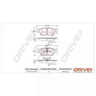 Jeu de 4 plaquettes de frein avant Dr!ve+ DP1010.10.1039