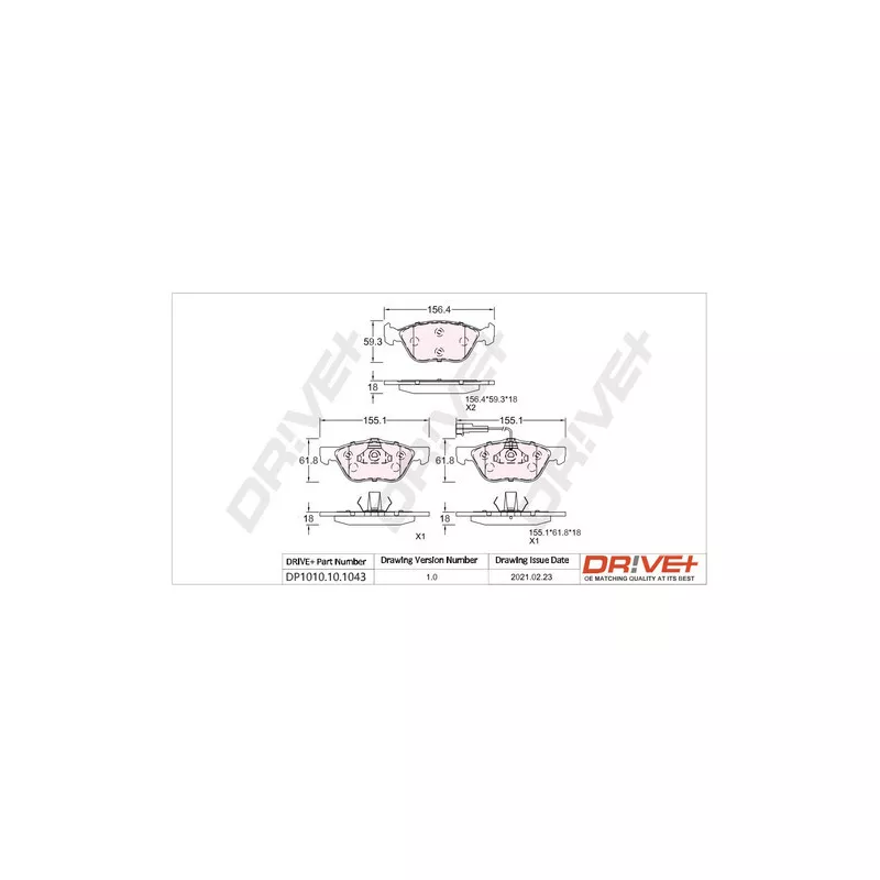 Jeu de 4 plaquettes de frein avant Dr!ve+ DP1010.10.1043