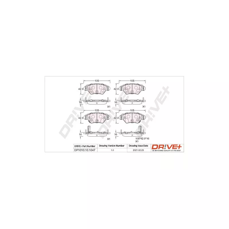 Jeu de 4 plaquettes de frein arrière Dr!ve+ DP1010.10.1047