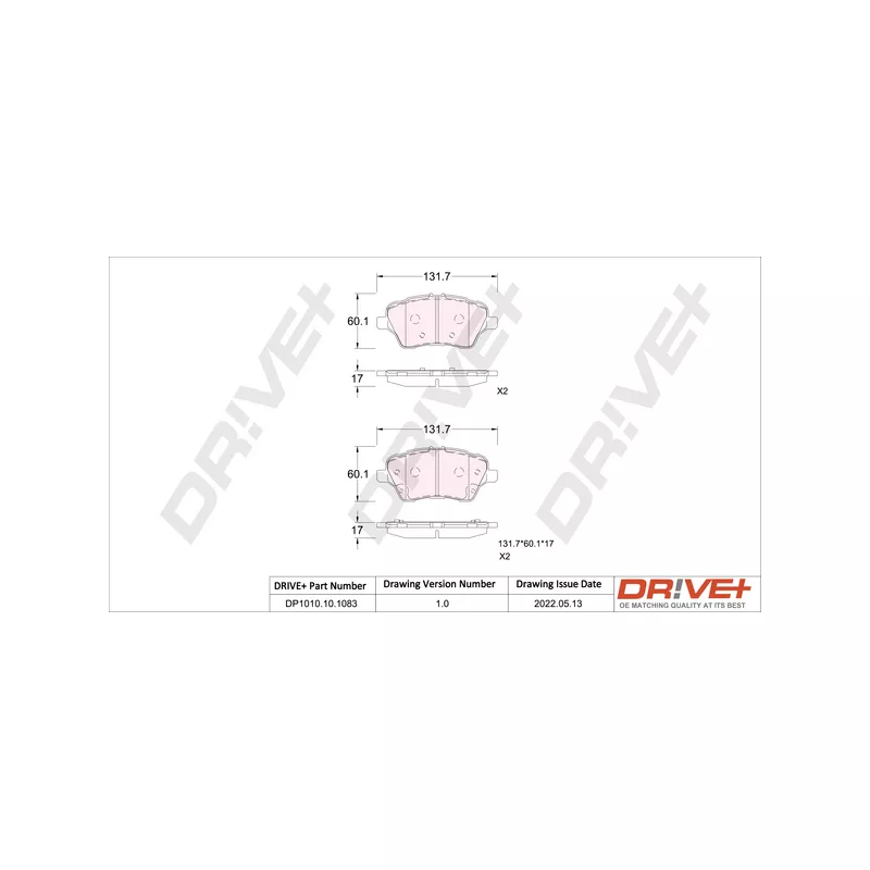 Jeu de 4 plaquettes de frein avant Dr!ve+ DP1010.10.1083