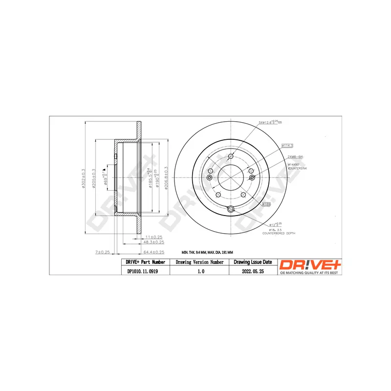 Jeu de 2 disques de frein arrière Dr!ve+ DP1010.11.0919