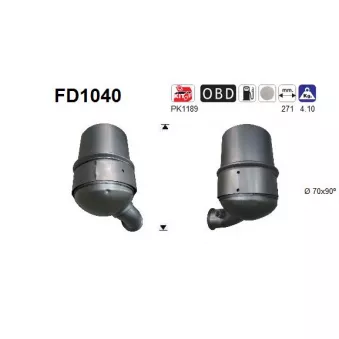 Filtre à particules / à suie, échappement AS FD1040