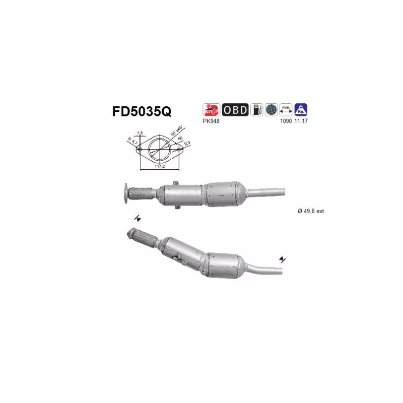 Filtre à particules / à suie, échappement AS FD5035Q