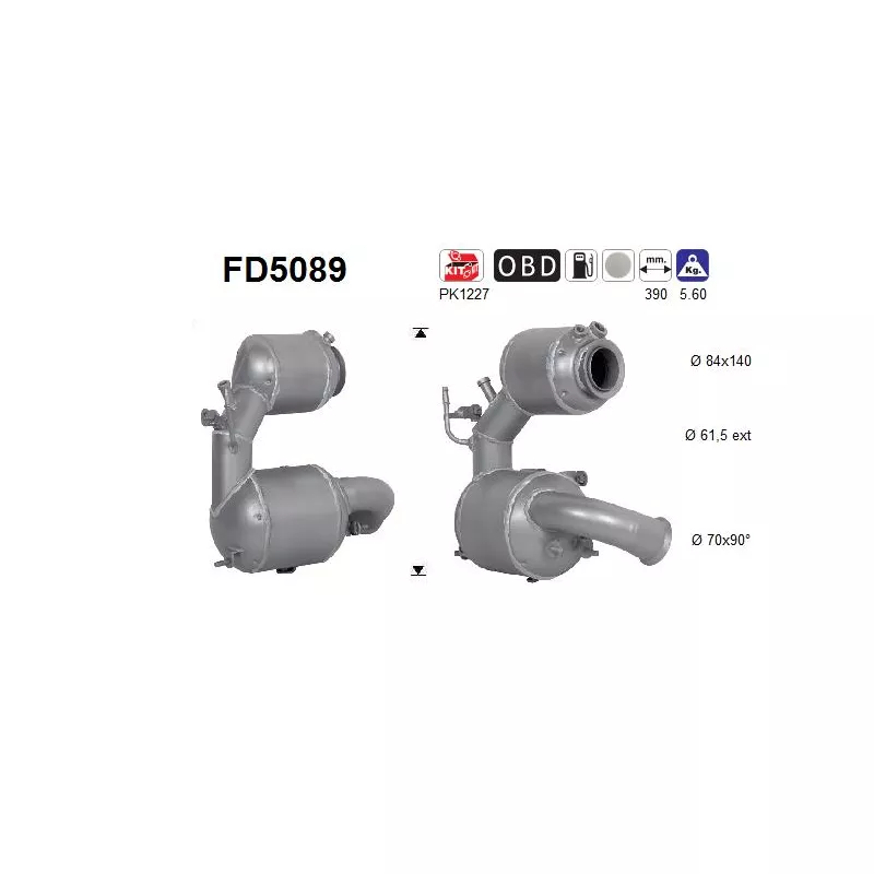 Filtre à particules / à suie, échappement AS FD5089