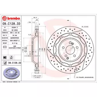 Jeu de 2 disques de frein arrière BREMBO 09.C128.33