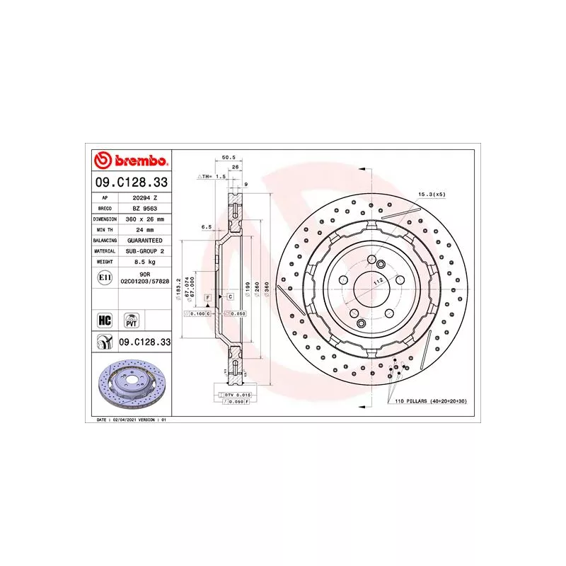 Jeu de 2 disques de frein arrière BREMBO 09.C128.33