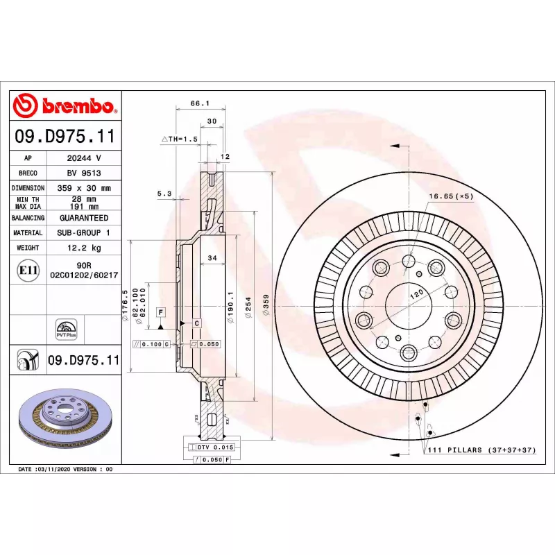 Jeu de 2 disques de frein arrière BREMBO 09.D975.11