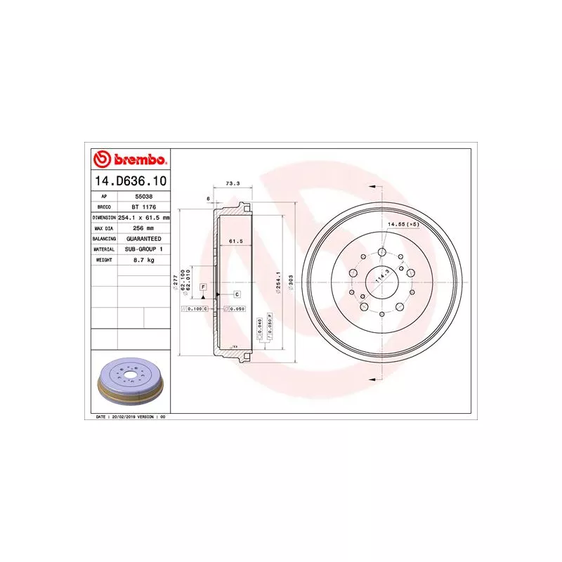 Tambour de frein BREMBO 14.D636.10