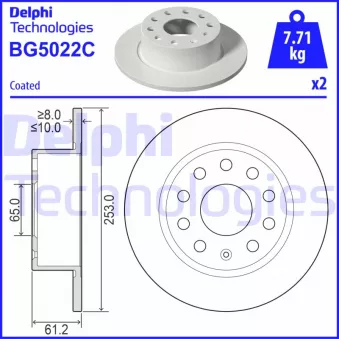 Jeu de 2 disques de frein arrière DELPHI BG5022C