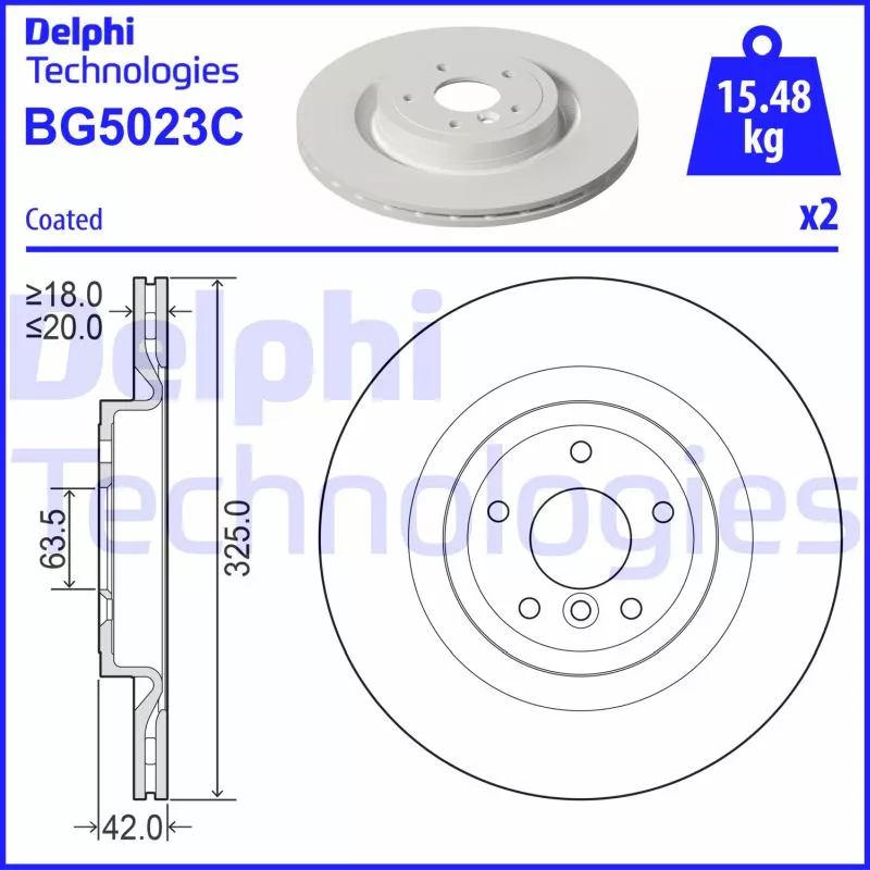 Jeu de 2 disques de frein arrière DELPHI BG5023C