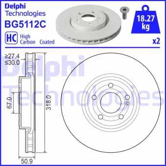 Jeu de 2 disques de frein avant DELPHI BG5112C