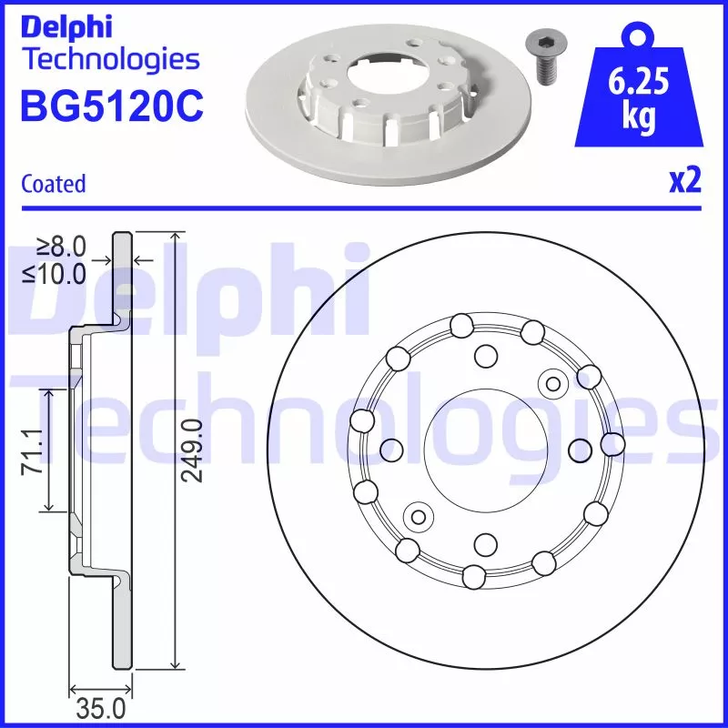 Jeu de 2 disques de frein arrière DELPHI BG5120C