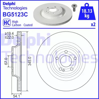 Jeu de 2 disques de frein arrière DELPHI BG5123C