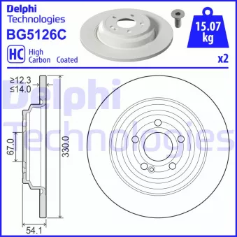 Jeu de 2 disques de frein arrière DELPHI BG5126C