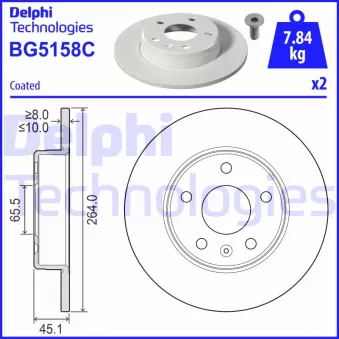 Jeu de 2 disques de frein arrière DELPHI BG5158C