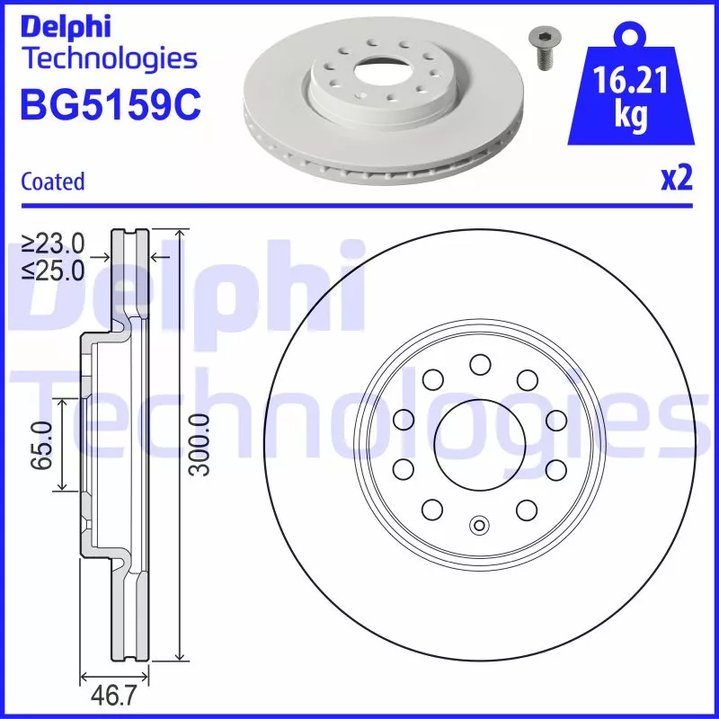 Jeu de 2 disques de frein avant DELPHI BG5159C