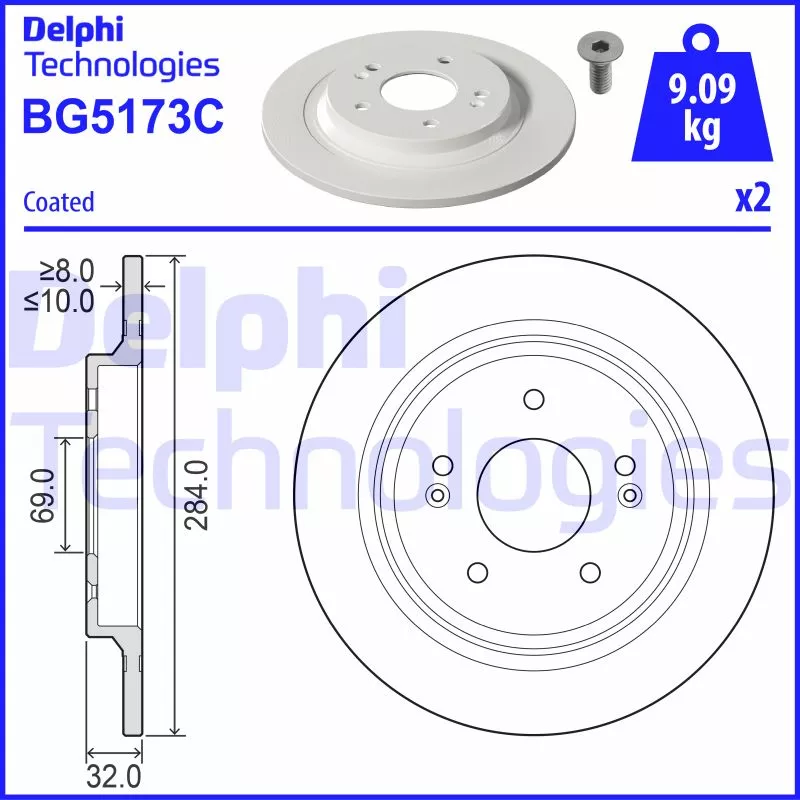 Jeu de 2 disques de frein arrière DELPHI BG5173C