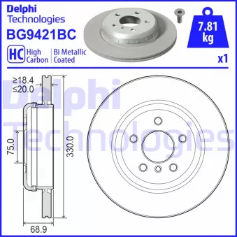 Jeu de 2 disques de frein arrière DELPHI BG9421BC