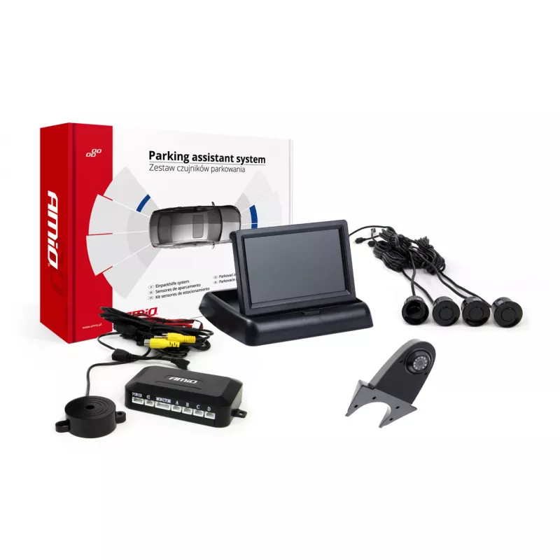 Système d'aide au stationnement TFT02 4,3" avec HD-502-IR 4 capteurs noir AMIO 02695