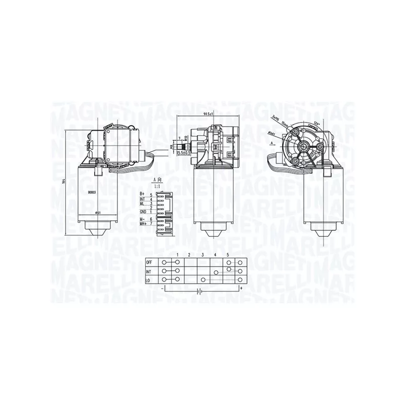 Moteur d'essuie-glace MAGNETI MARELLI 064373900010