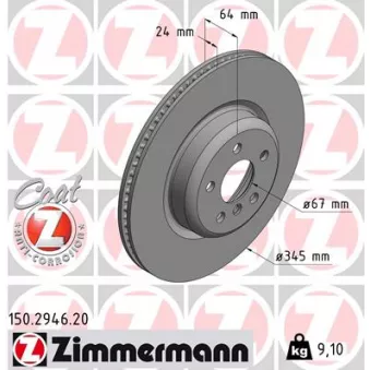 Jeu de 2 disques de frein arrière ZIMMERMANN 150.2946.20