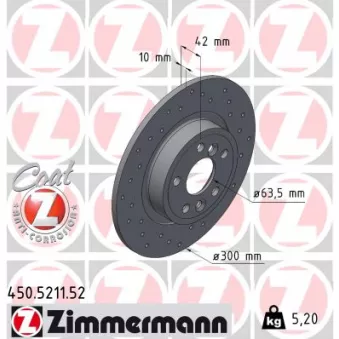 Jeu de 2 disques de frein arrière ZIMMERMANN 450.5211.52