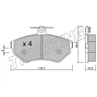 Jeu de 4 plaquettes de frein avant TRUSTING 224.0