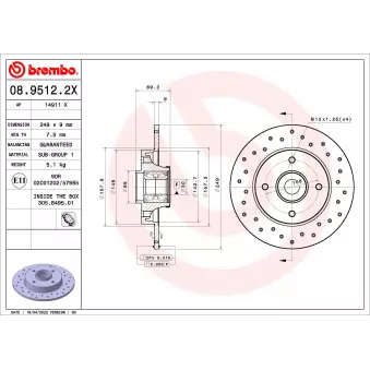 Jeu de 2 disques de frein arrière BREMBO 08.9512.2X