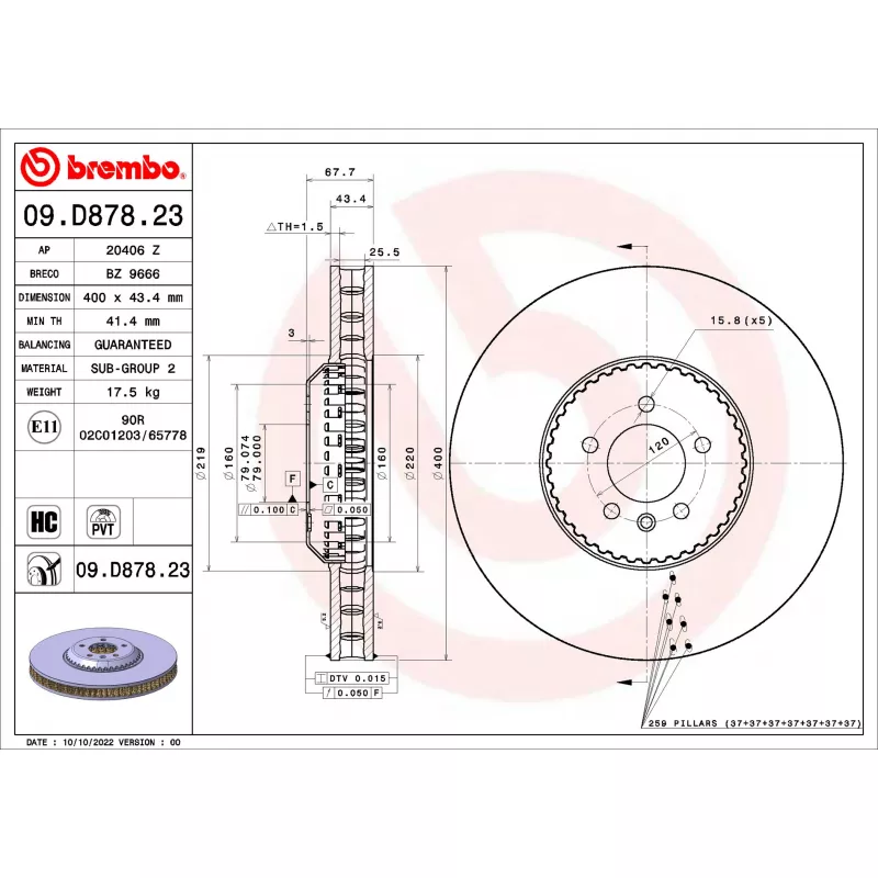 Jeu de 2 disques de frein avant BREMBO 09.D878.23