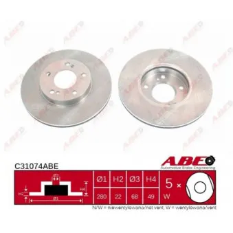 Jeu de 2 disques de frein avant ABE C31074ABE