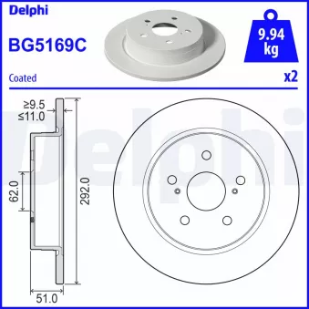 Jeu de 2 disques de frein arrière DELPHI BG5169C