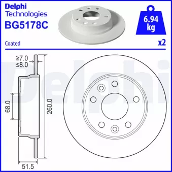 Jeu de 2 disques de frein arrière DELPHI BG5178C