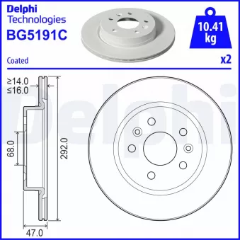 Jeu de 2 disques de frein arrière DELPHI BG5191C