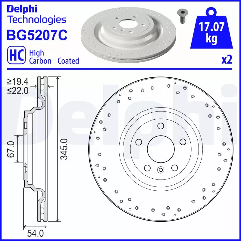 Jeu de 2 disques de frein arrière DELPHI BG5207C