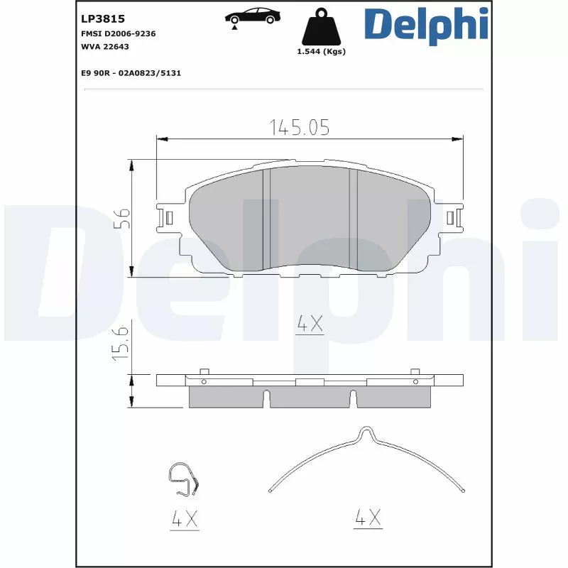 Jeu de 4 plaquettes de frein avant DELPHI LP3815