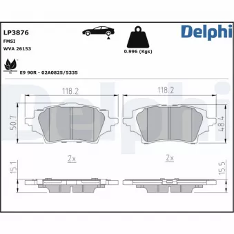 Jeu de 4 plaquettes de frein arrière DELPHI LP3876