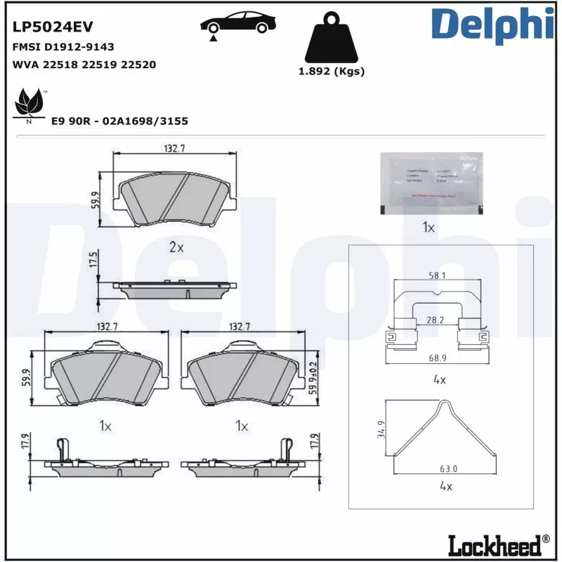 Jeu de 4 plaquettes de frein avant DELPHI LP5024EV