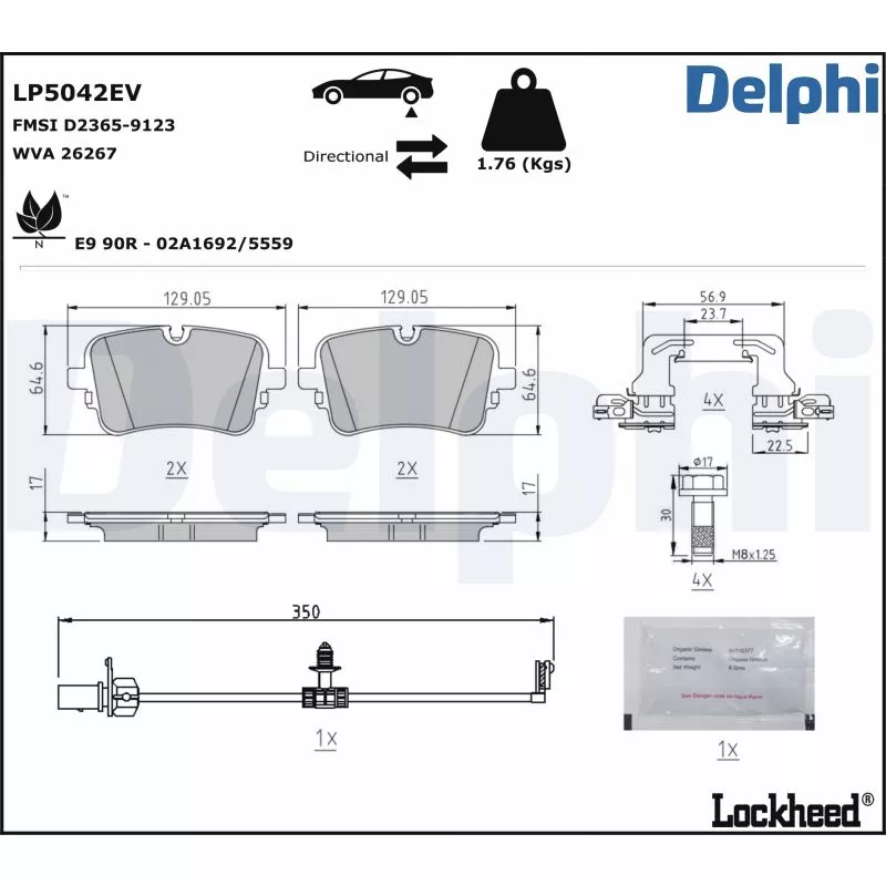 Jeu de 4 plaquettes de frein arrière DELPHI LP5042EV