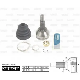 Embout de cardan avant (kit de réparation) PASCAL G11083PC
