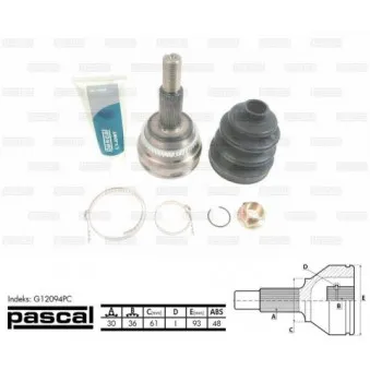 Embout de cardan avant (kit de réparation) PASCAL G12094PC