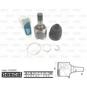 Jeu de joints, arbre de transmission avant gauche PASCAL G70303PC