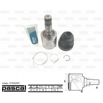 Jeu de joints, arbre de transmission avant gauche PASCAL G70305PC