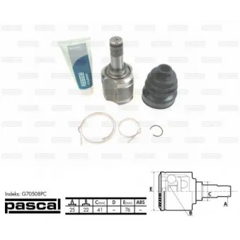 Jeu de joints, arbre de transmission PASCAL G70508PC