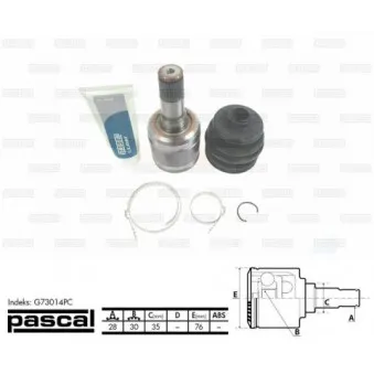 Jeu de joints, arbre de transmission avant gauche PASCAL G73014PC