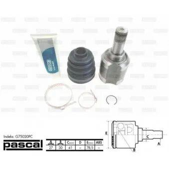 Jeu de joints, arbre de transmission avant gauche PASCAL G75020PC