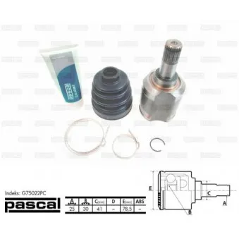 Jeu de joints, arbre de transmission avant gauche PASCAL G75022PC