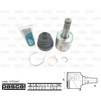 Jeu de joints, arbre de transmission avant gauche PASCAL G75024PC