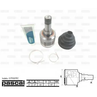 Jeu de joints, arbre de transmission avant gauche PASCAL G7F007PC
