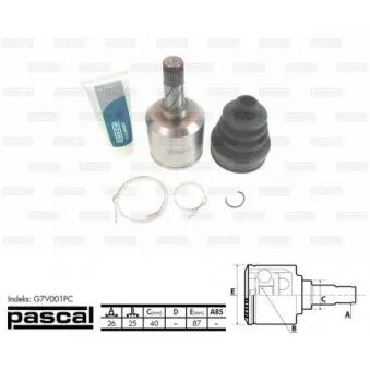 Jeu de joints, arbre de transmission avant gauche PASCAL G7V001PC